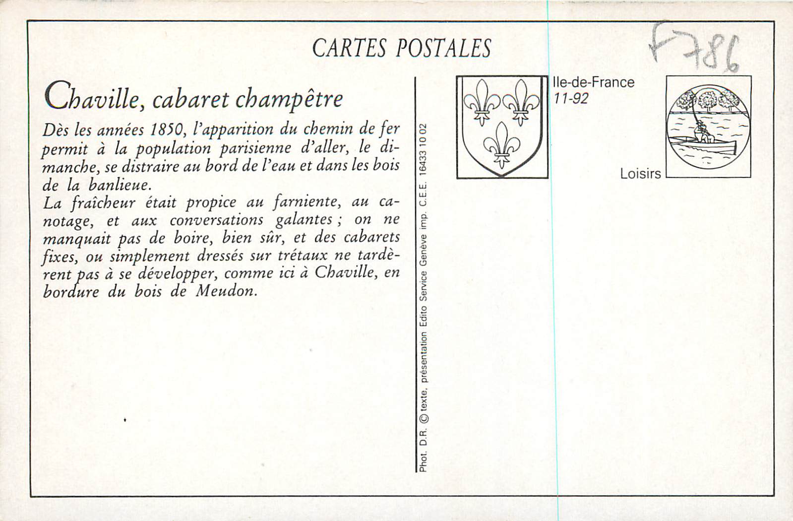 REPRO Chaville Bord de l'Etang de l'Ursine Cabaret Champetre — Rückseite
