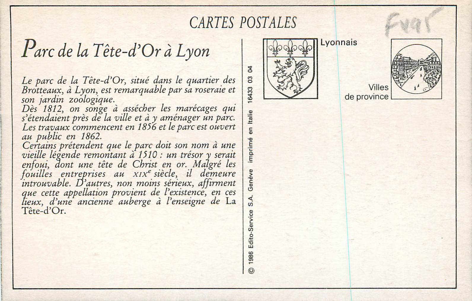 REPRO Lyon Le Parc de la Tete d'Or — Verso