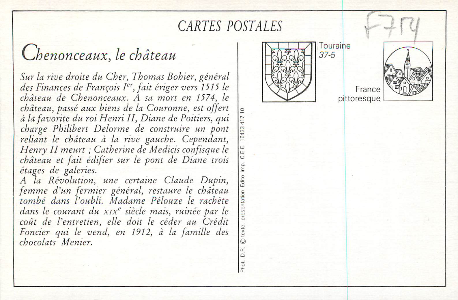 REPRO Chenonceaux Le Chateau Troupeau de Moutons — Rückseite