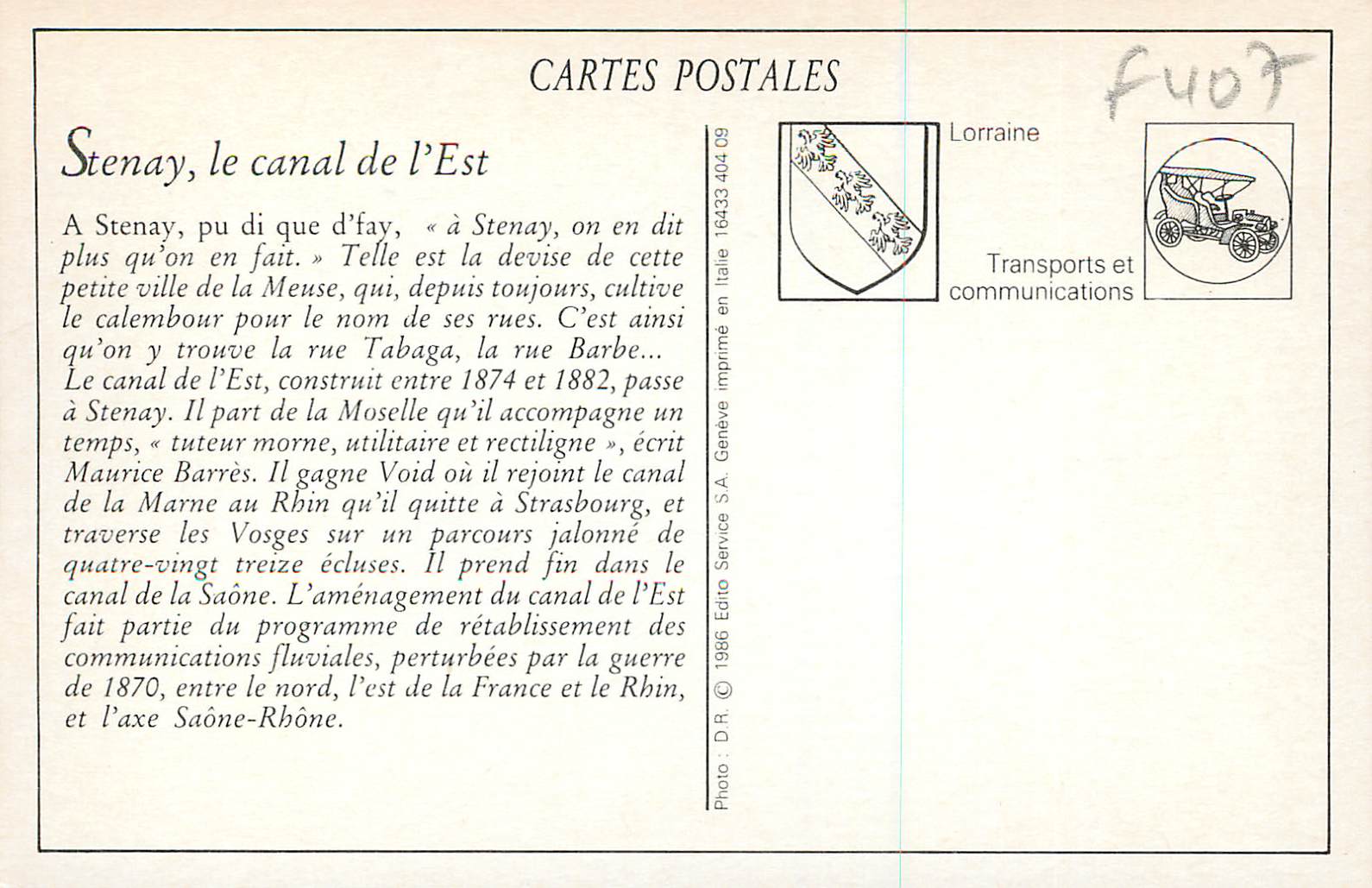 REPRO Stenay La Passerelle de l'Ecluse Le Canal de l'Est — Rückseite