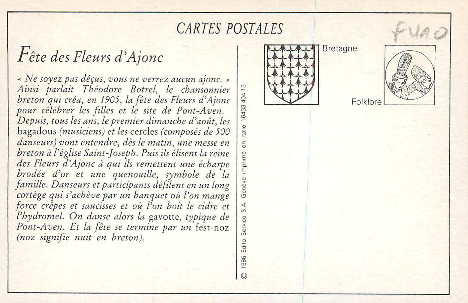 REPRO Pont Aven Fete des Fleuves d'Ajonc d'Or La Salle de Spectacle au Bois d'Amour — Rückseite