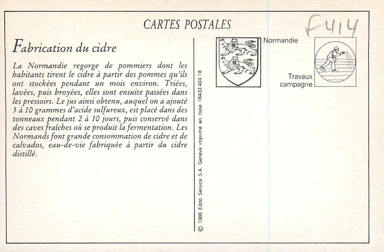 REPRO Fabrication du Cidre Traveaux Campaigne Normandie — Rückseite