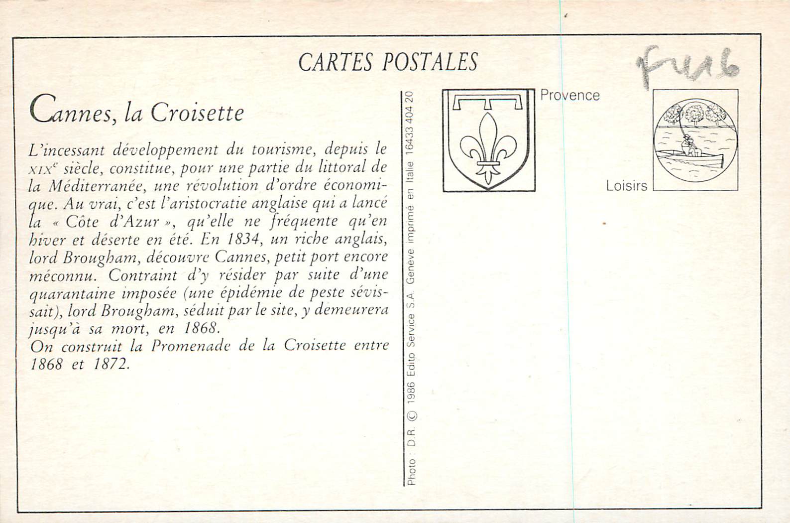 REPRO Cannes La Promenade de la Croisette — Verso