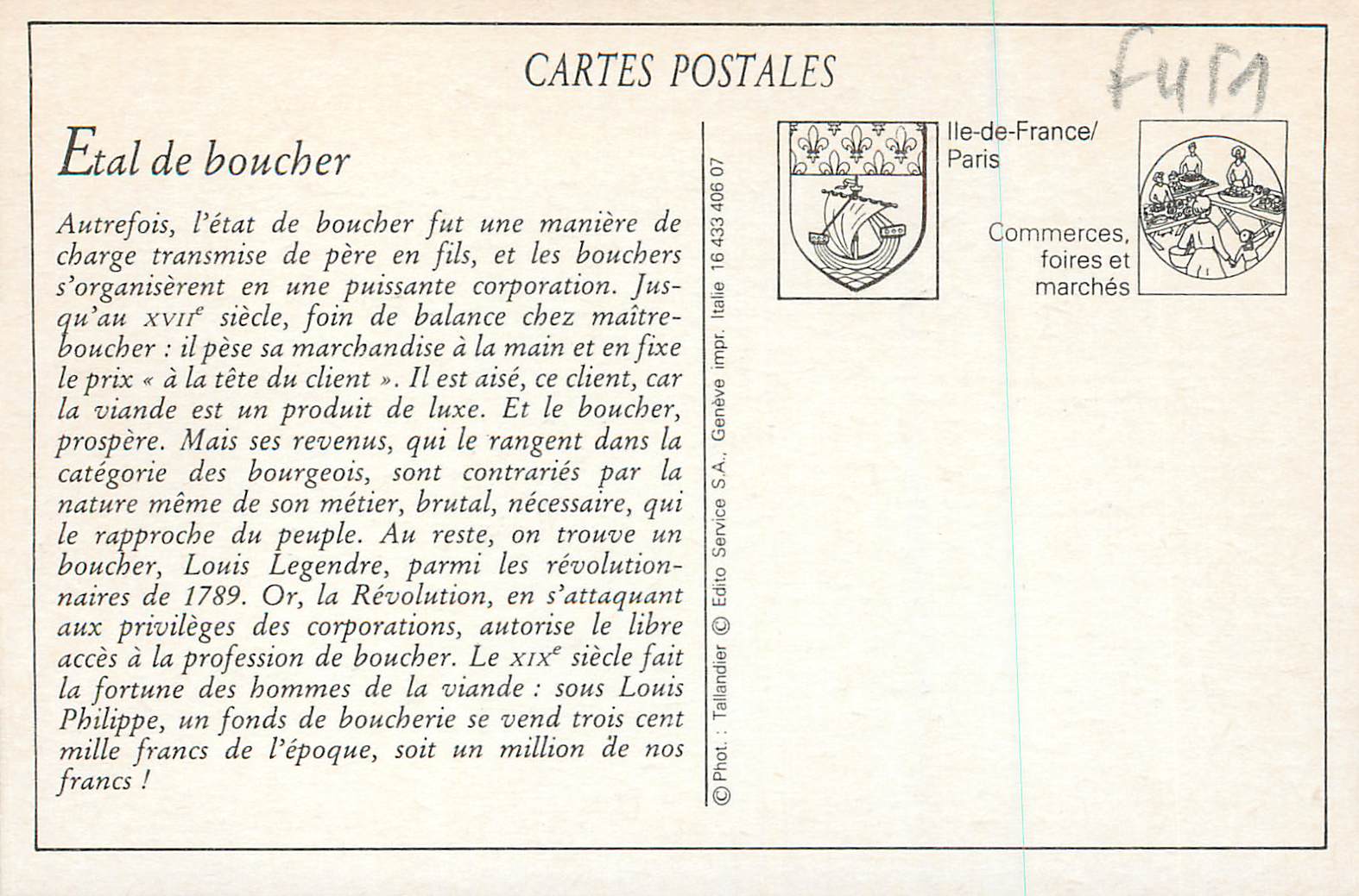 REPRO Une Famille de Bouchers Etal de Boucher — Rückseite