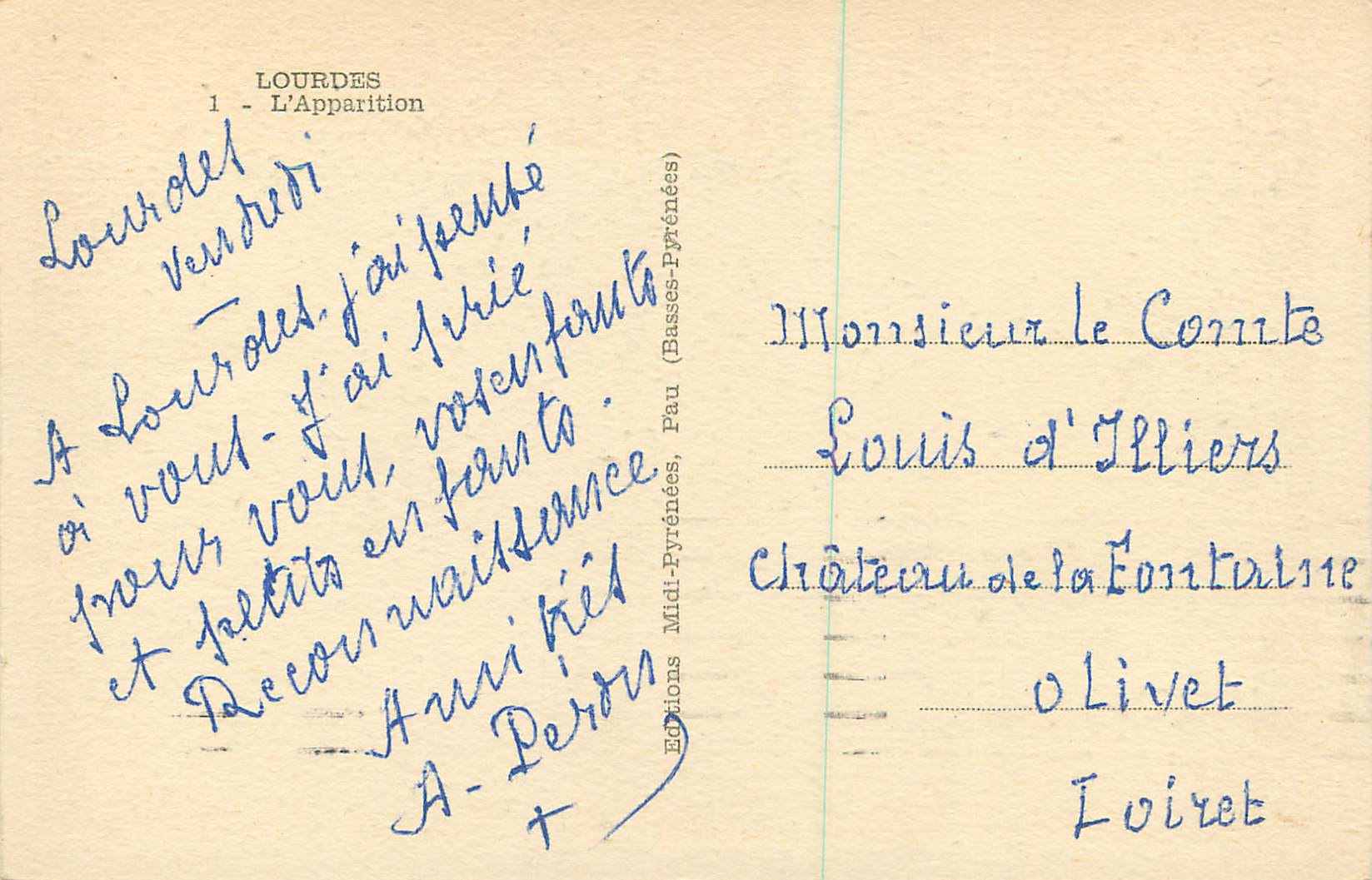 CPA Lourdes L'Apparition — Verso