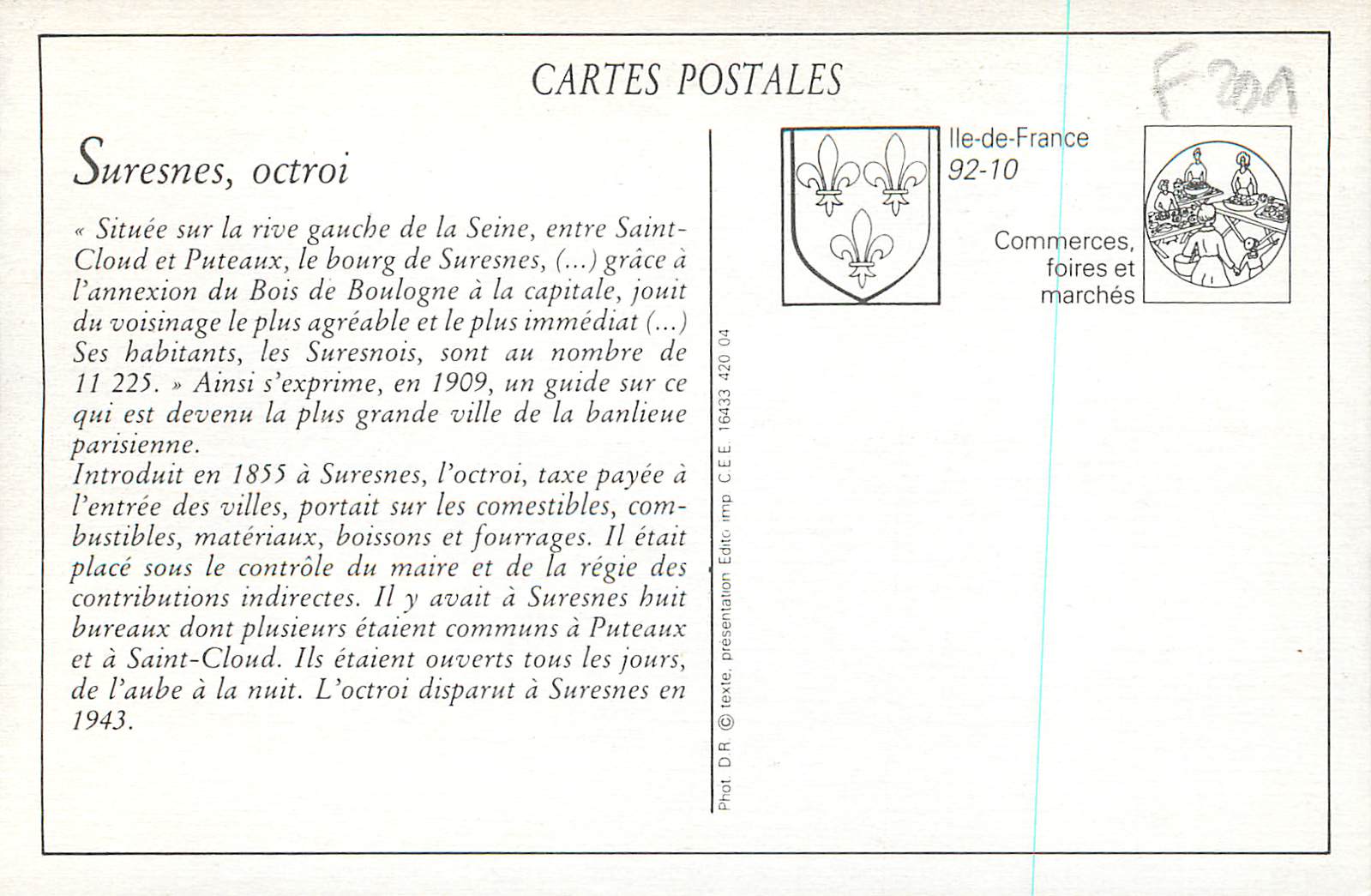 REPRO Suresnes Entree du Bois de Boulogne l'Octroi Tramway — Rückseite
