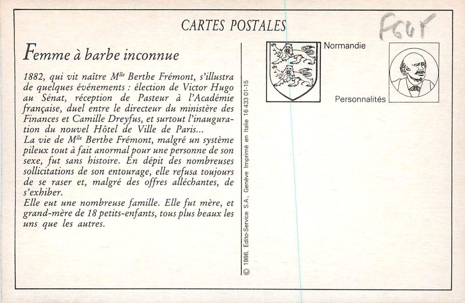 REPRO Femme a la Barbe Inconnue — Rückseite