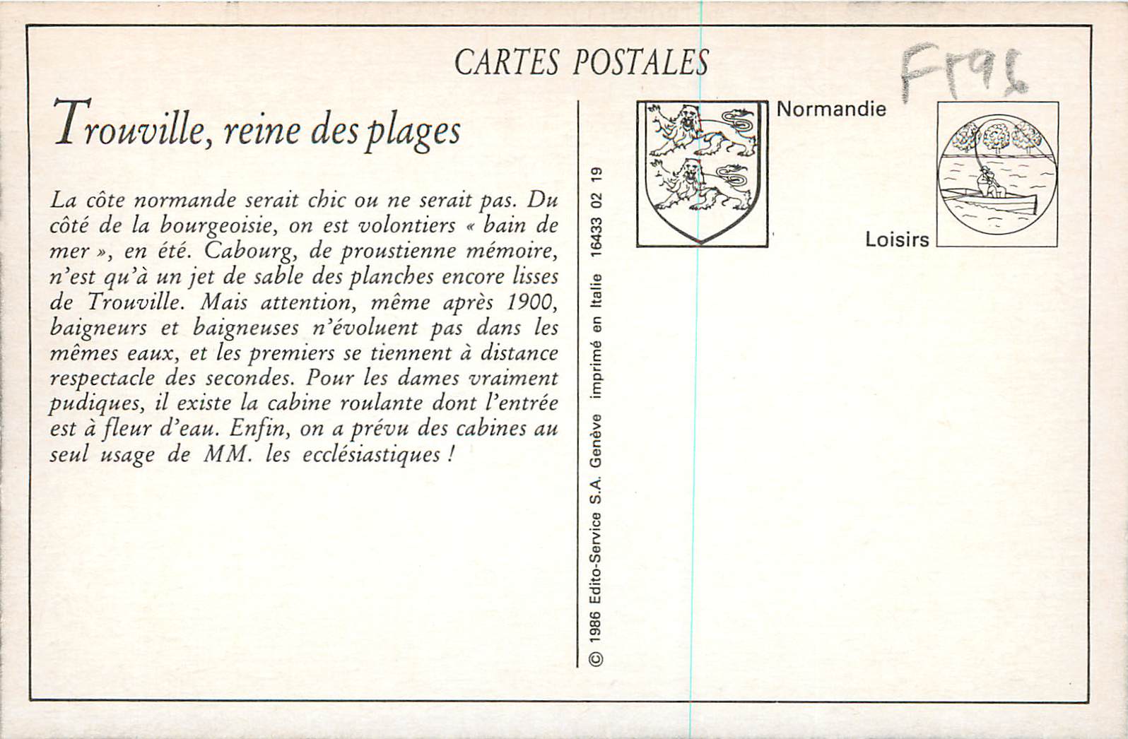 Trouville - Reine des Plages — Les Planches — Éditeur S.A. Genève, n° 59 — Rückseite