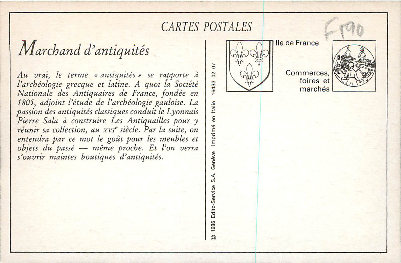 REPRO les Petits Metiers de Paris Marchands d'Antiquites — Rückseite