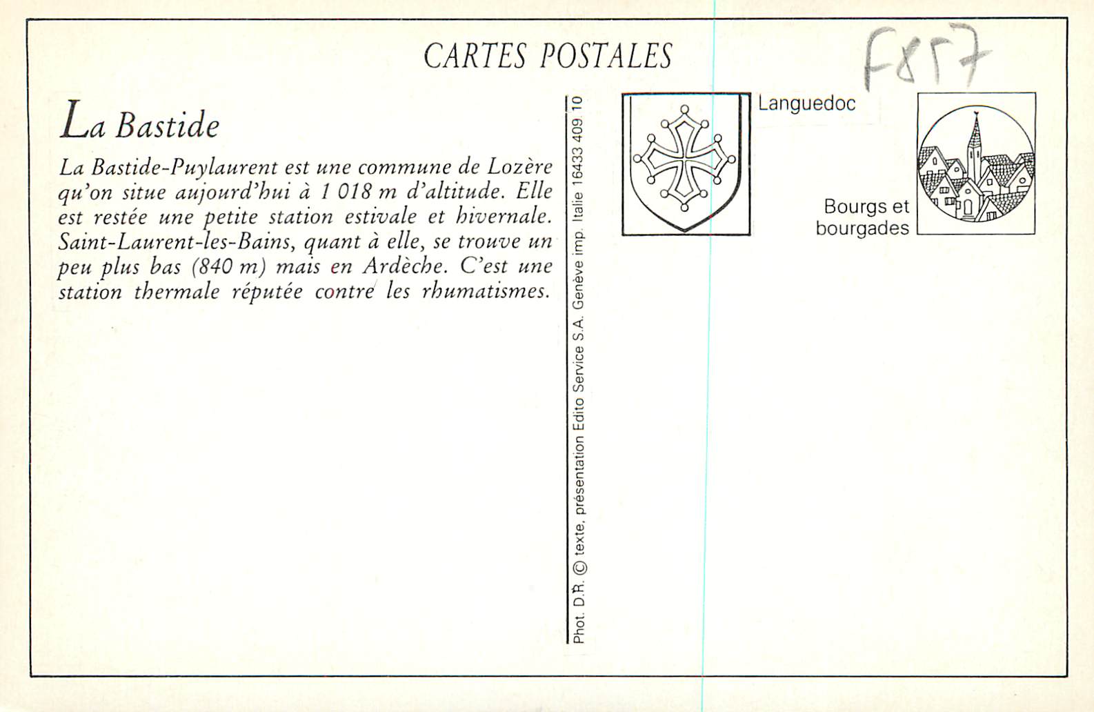 La Bastide — L'arrivée par la Route de St-Laurent-les-Bains (Alt. 1024 m.) — Cure d'air — La Lozère Illustrée n°2489 — Reverso