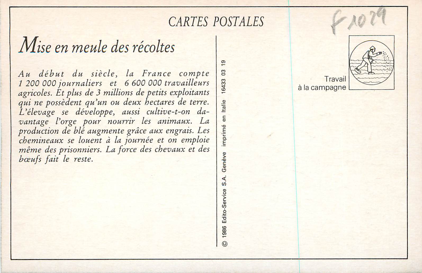 REPRO la Vie Champetre la Mise en Meule des Recoltes — Rückseite