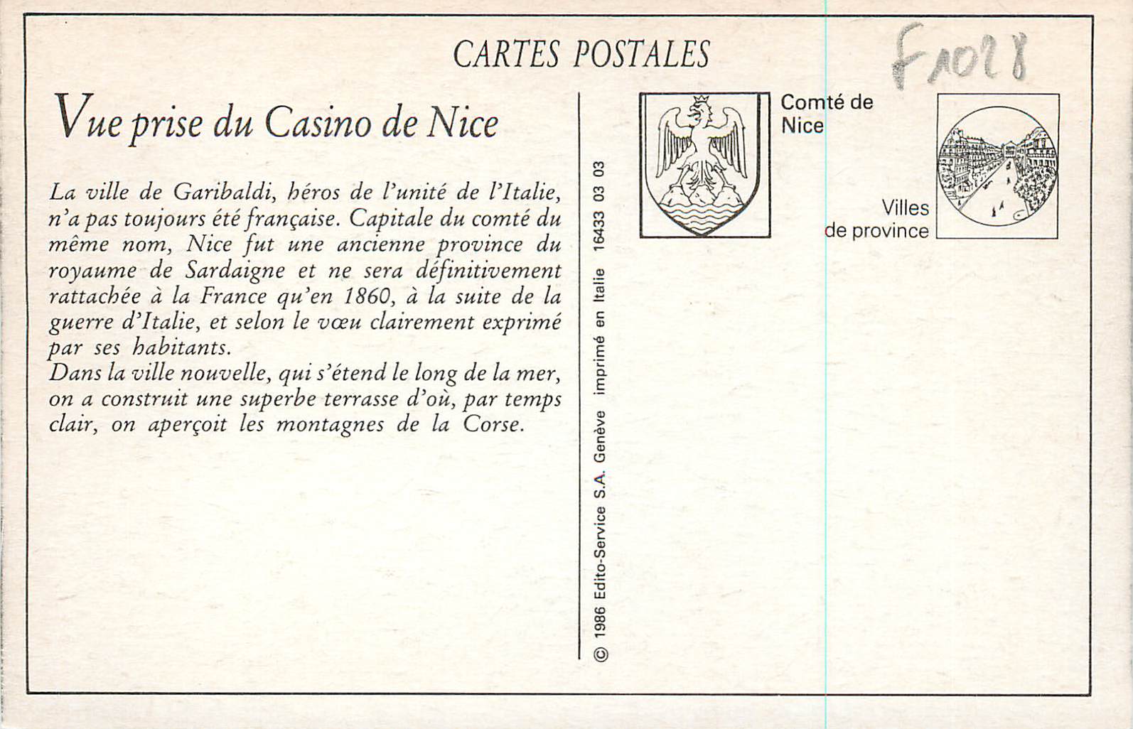REPRO Nice Vue Prise du Casino Tramway — Verso