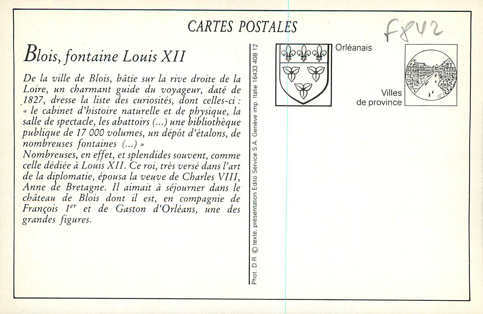 REPRO Blois la Fontaine Louis XII — Verso