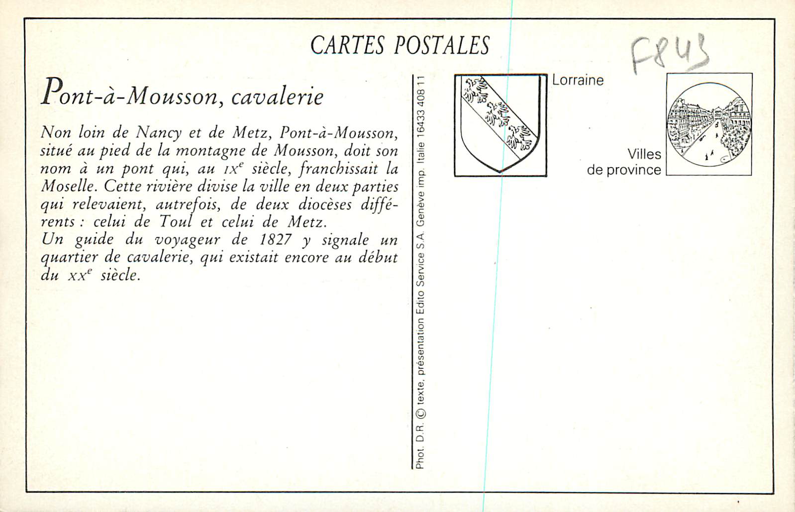 REPRO Pont a Mousson Cavalerie au Quartier a l'Abreuvoir — Rückseite