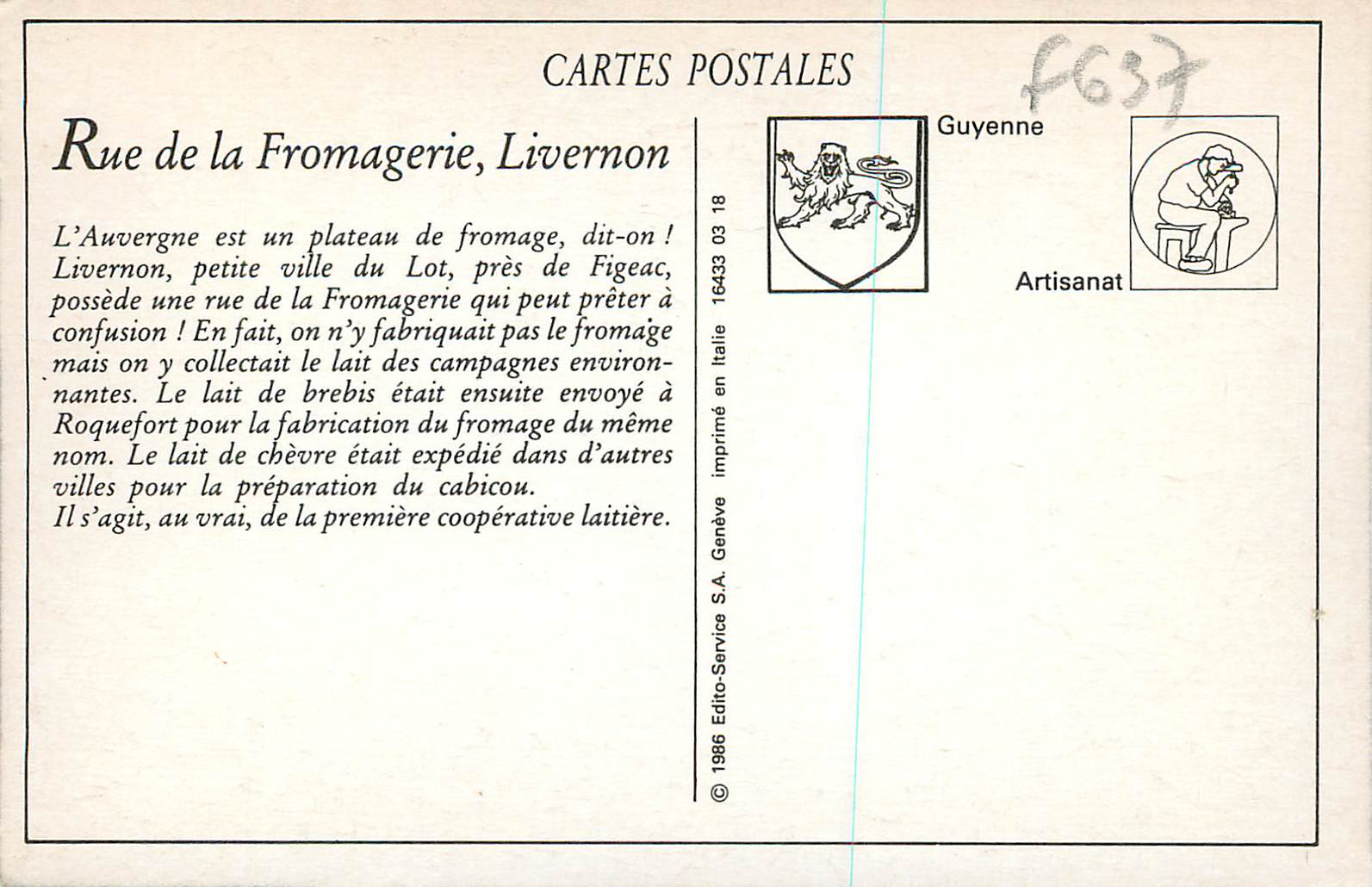 Livernon (Lot) - Rue de la Fromagerie — Elixir Compagnie, éditeur n°177 — Rückseite