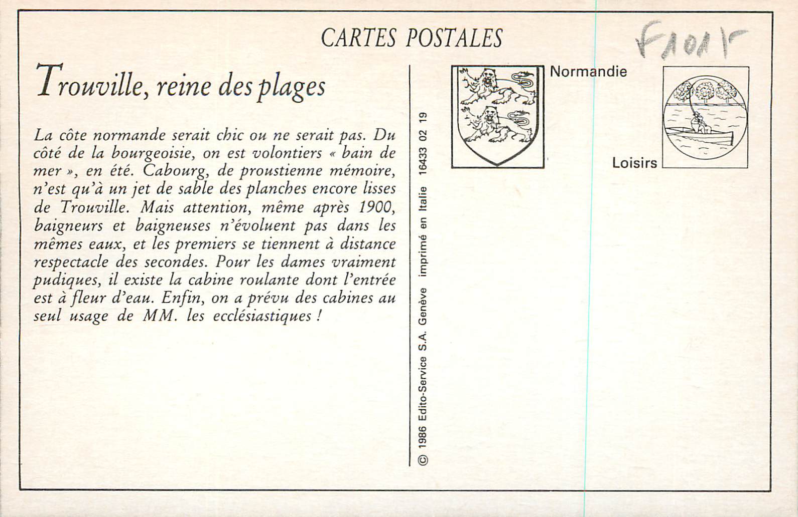 CPA Trouville Reine des Plages — Verso