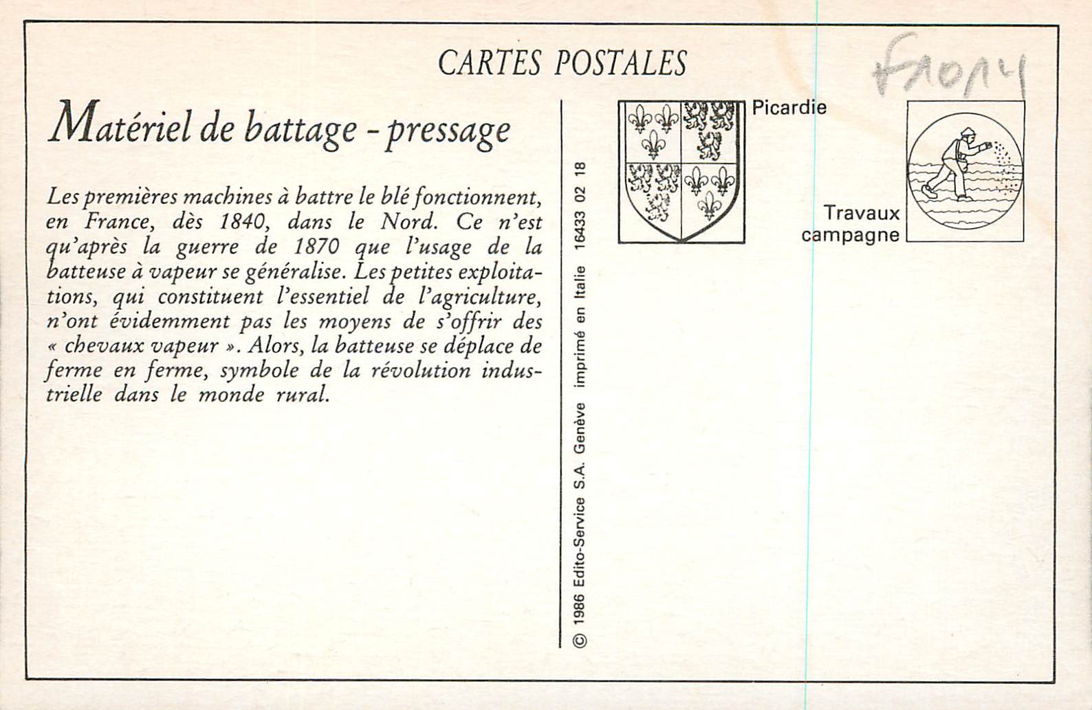 Matériel de battage - Pressage - Système Albaret — Société Anonyme des Établissements ALBARET, à RANTIGNY (Oise) — Rückseite