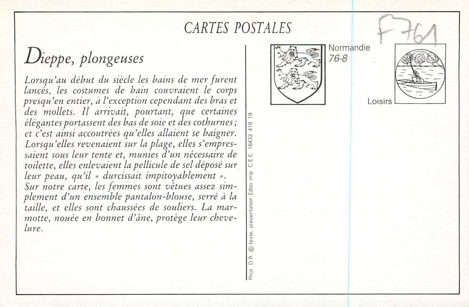 CPA Dieppe Plongeuses un Joli Plongeon — Rückseite