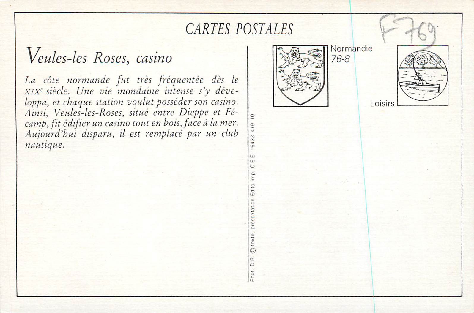 CPA Veules les Roses la Terrasse du Casino — Rückseite