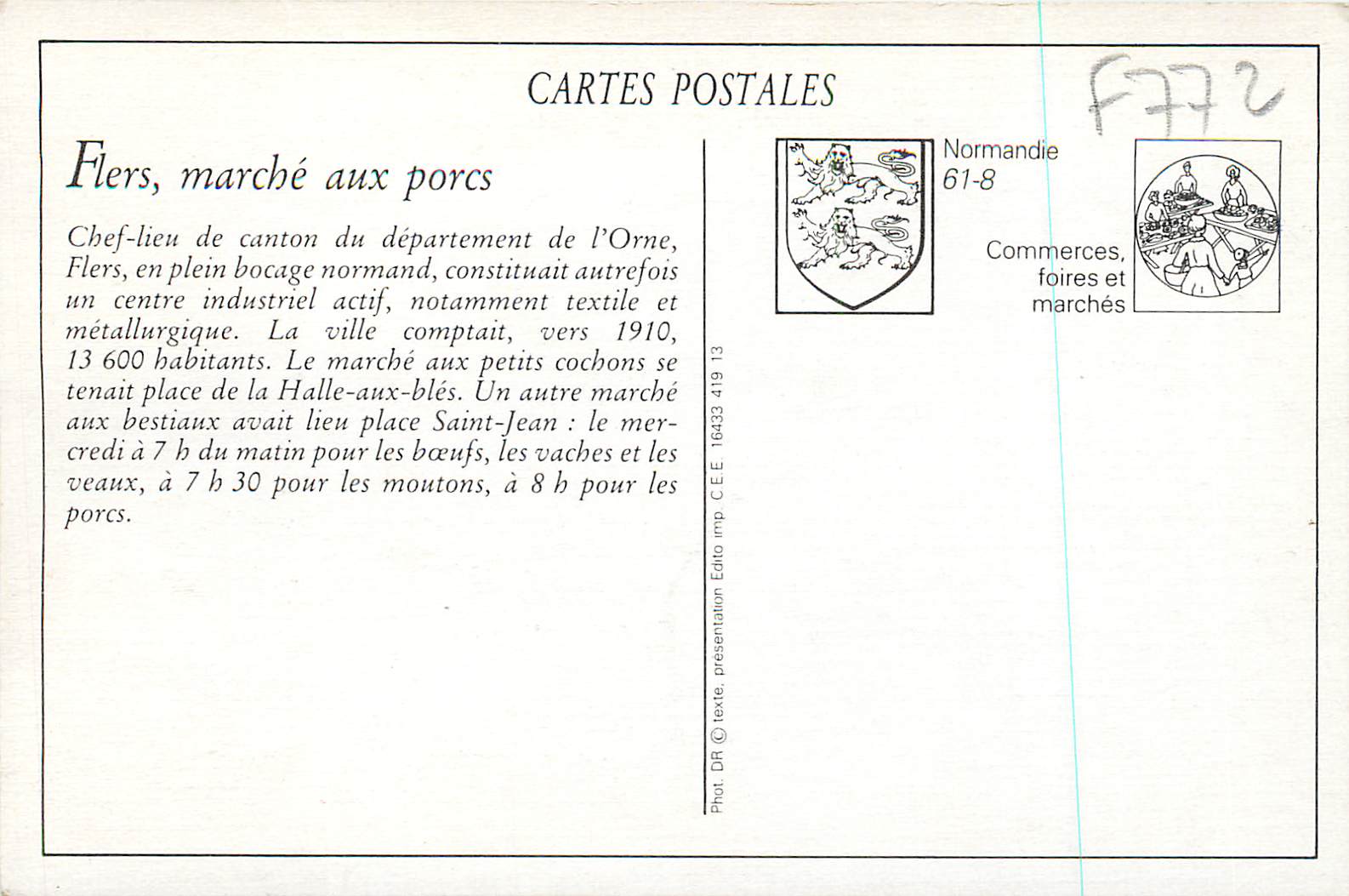 CPA Flers (Orne) Marche aux Porcs Cochons — Rückseite