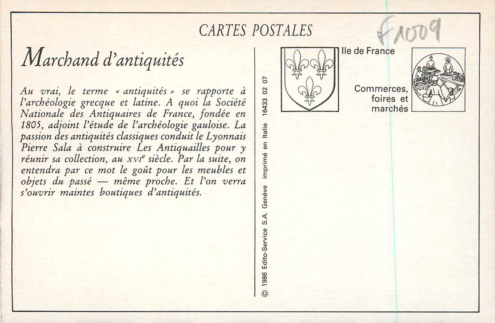 CPA les P'tits Metiers de Paris Marchands d'Antiquites — Rückseite