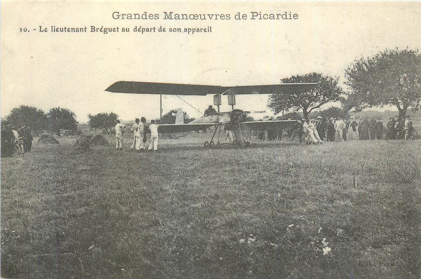 REPRO Grandes Manoeuvres de Picardie le lieutenant Breguet au depart de son appareil Avion Aviation