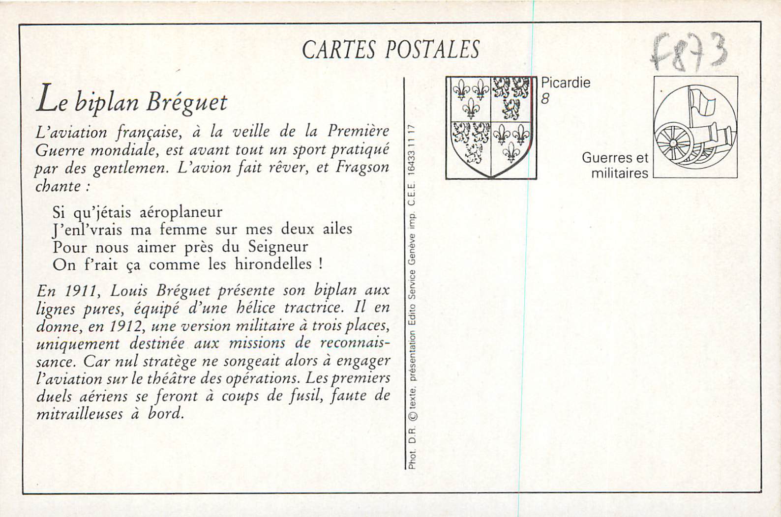 REPRO Grandes Manoeuvres de Picardie le lieutenant Breguet au depart de son appareil Avion Aviation — Rückseite