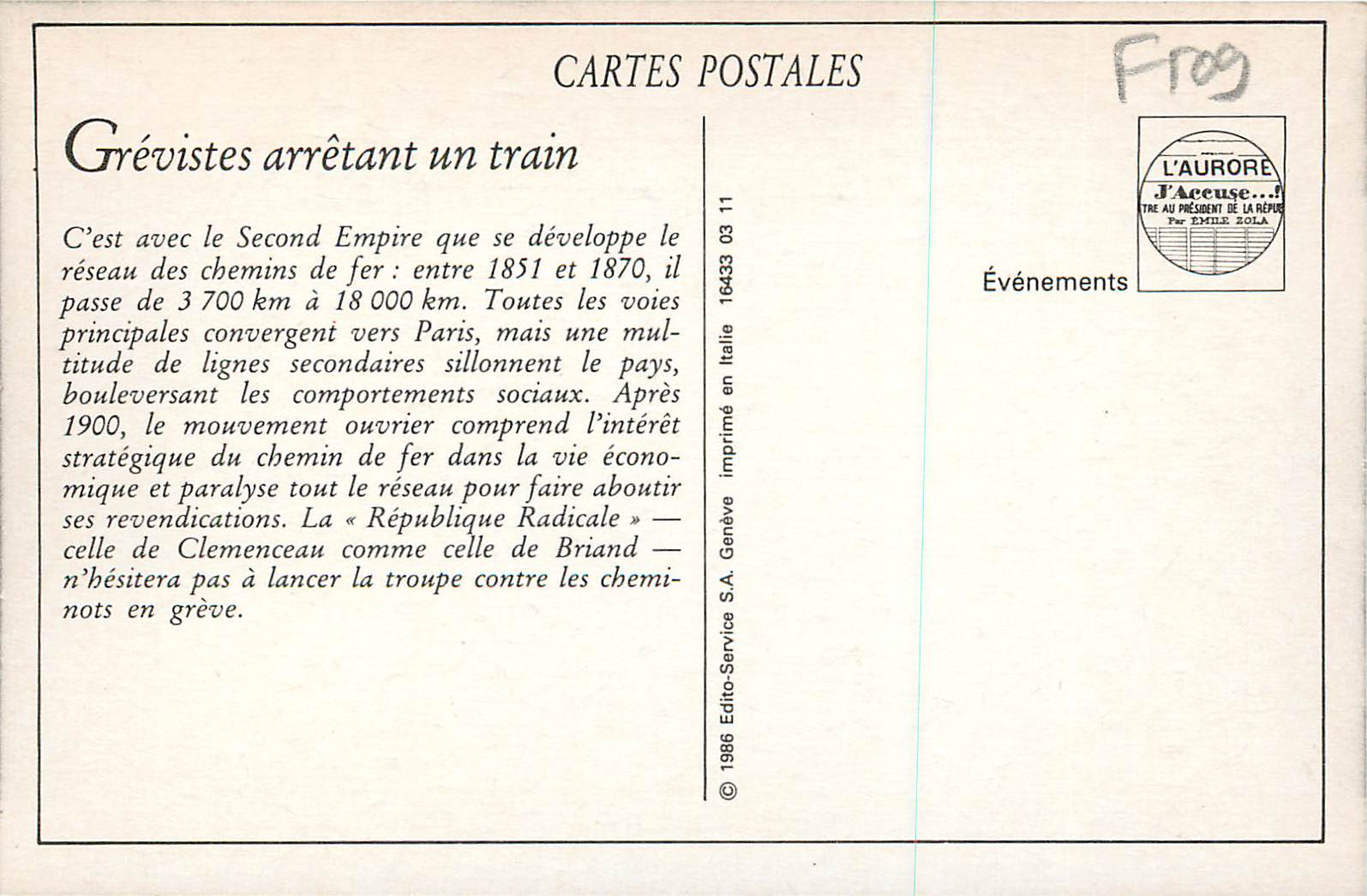 REPRO Greve Generale des Chemins de Fer Grevistes venant d'arreter un train — Rückseite