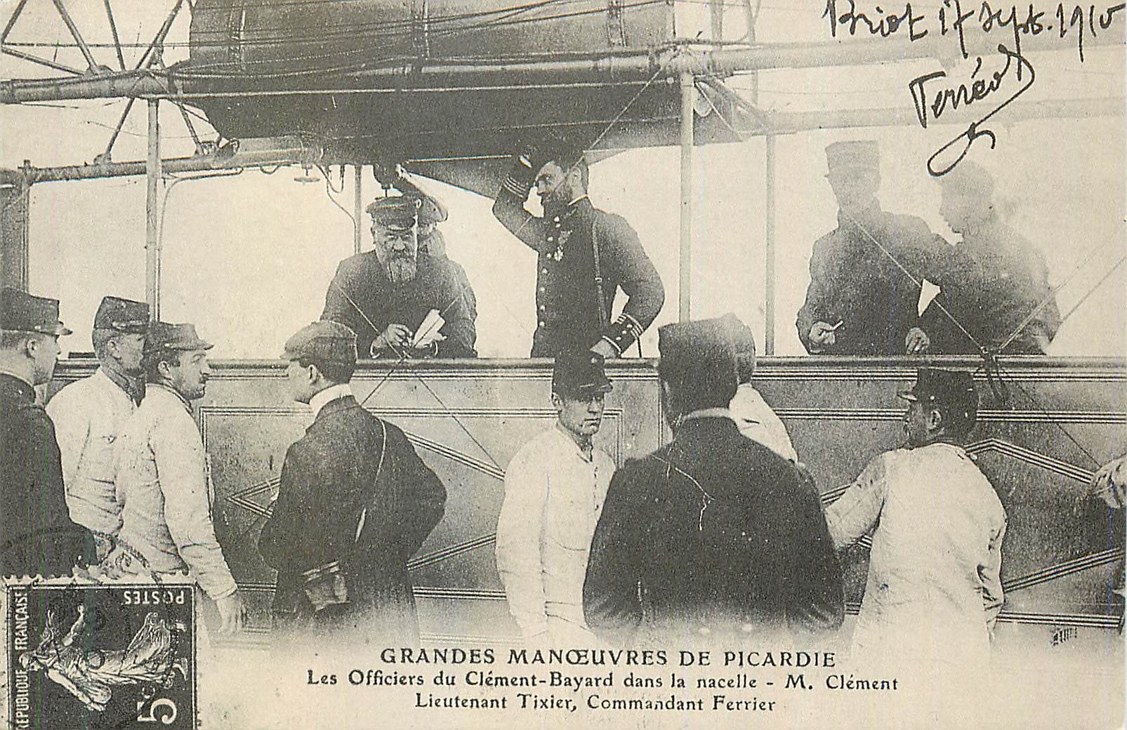 REPRO Grandes Manoeuvres de Picardie Les officiers du Clement Bayard dans la nacelle M Clement Lieutenant Tixier Command