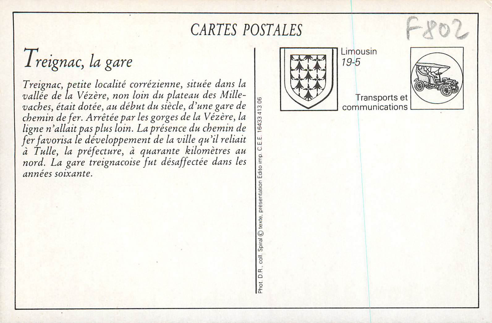 REPRO la Correze Pittoresque Treignac La gare vue d'ensemble Train — Rückseite