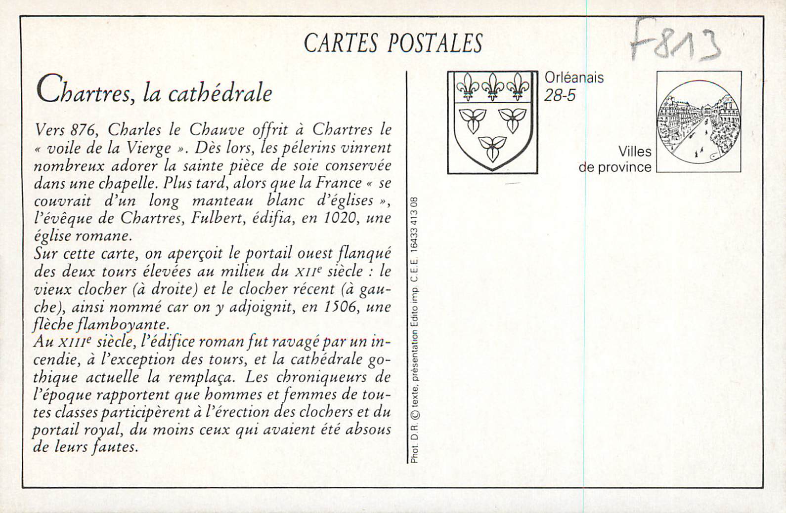 REPRO Chartres la Place Chatelet et la Cathedrale Train — Verso