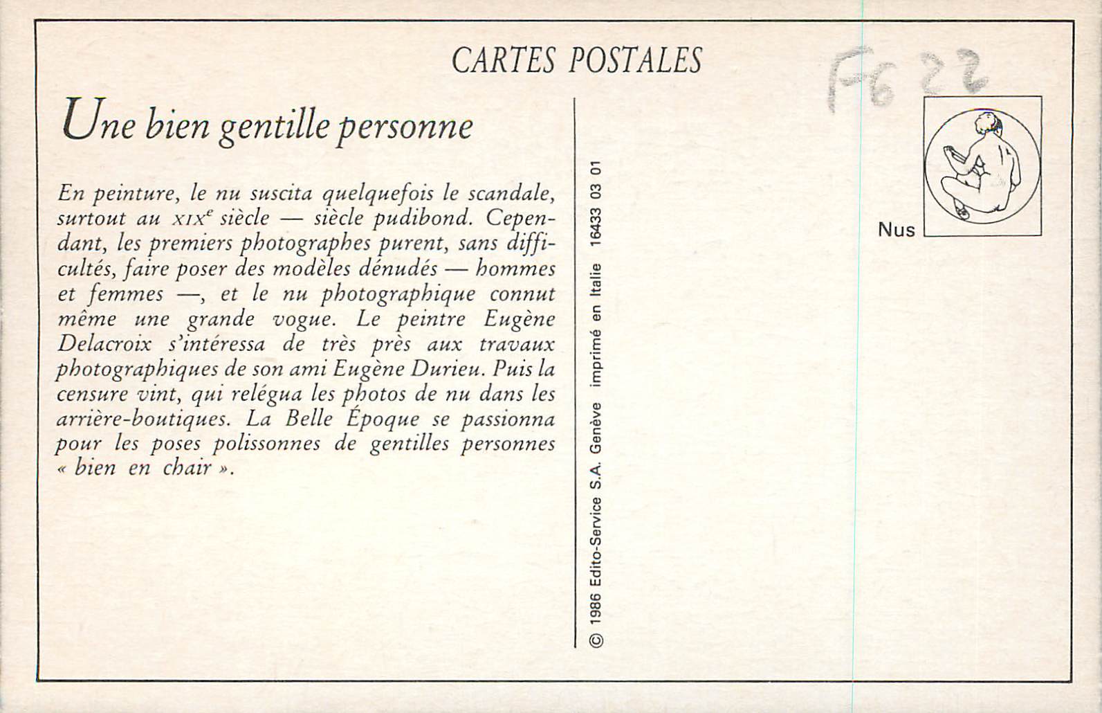 Nude with Grapes — Publisher S.A. Geneva, No. 1076 — Back
