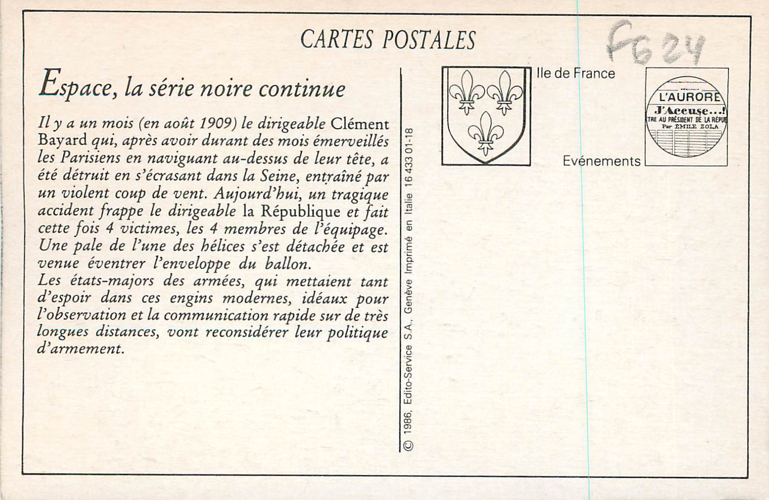 REPRO Catastrophe du Dirigeable Republique le 25 Septembre 1909 Funerailles des Victimes a Versailles Militaria — Rückseite