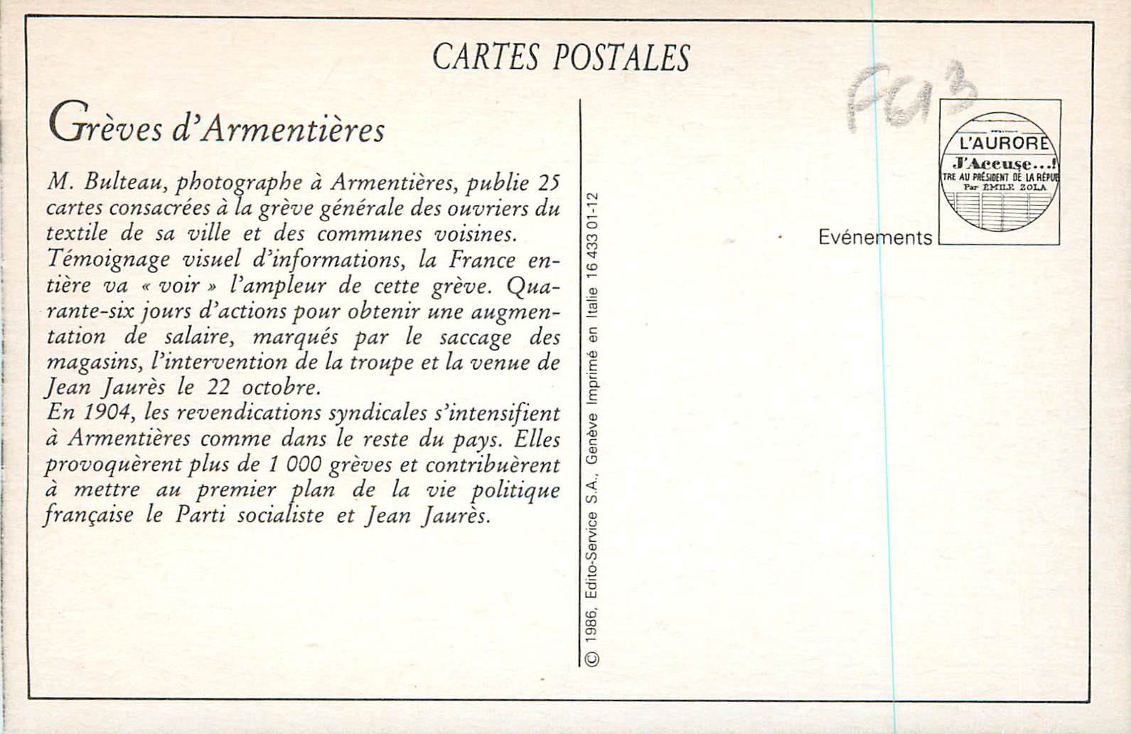 REPRO Armentieres Un Coin de la Grand Place Pendant les Greves (avril 1904) Militaria — Back