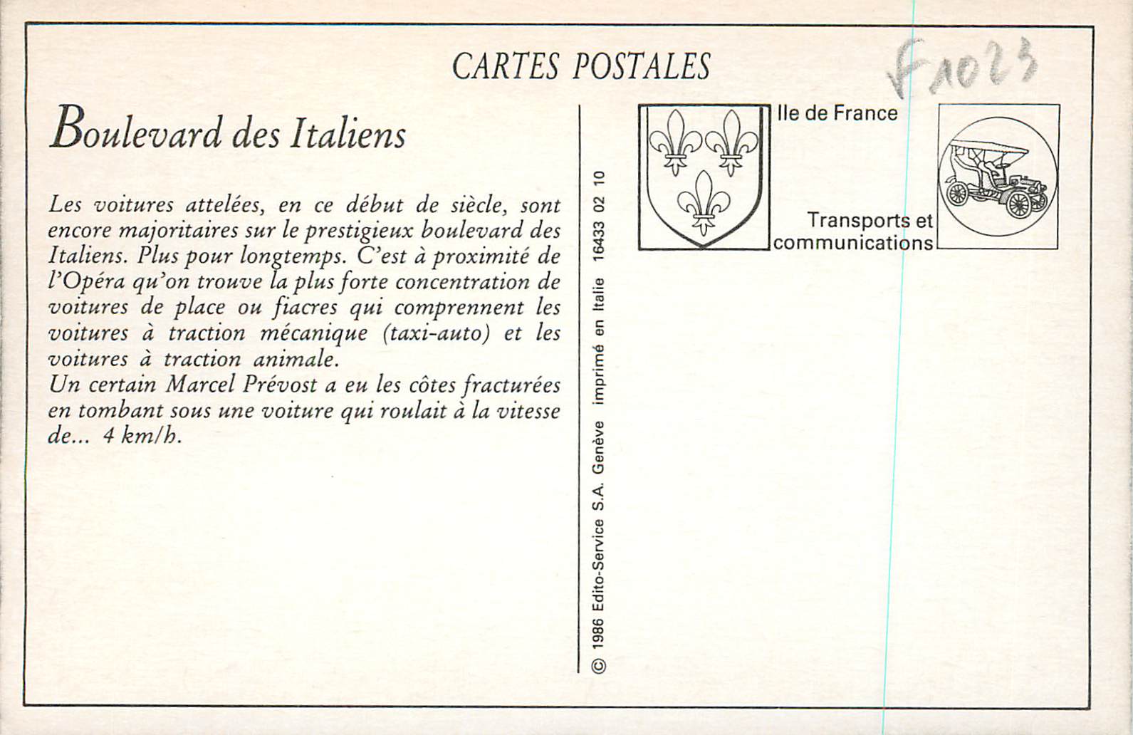 REPRO Paris Le Boulevard des Italiens — Rückseite