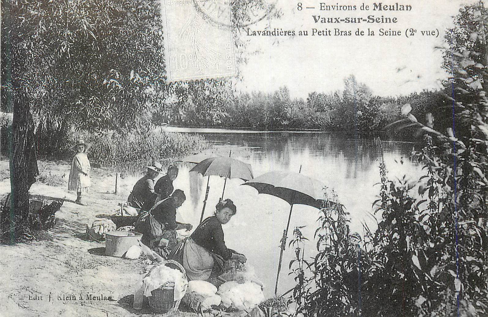 REPRO Environs de Meulan Vaux sur Seine Lavandieres au Petit Bras de la Seine (2e vue)
