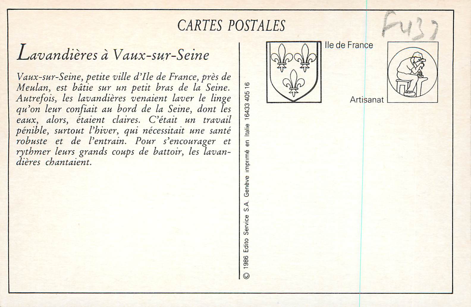REPRO Environs de Meulan Vaux sur Seine Lavandieres au Petit Bras de la Seine (2e vue) — Verso