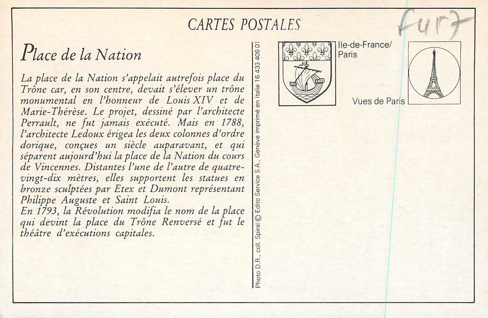 REPRO Paris (12e) Les Colones du Trone Place de la Nation — Rückseite