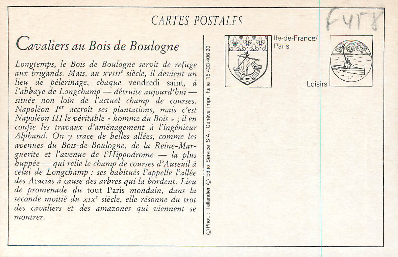 REPRO Cavaliers au Bois de Boulogne — Rückseite