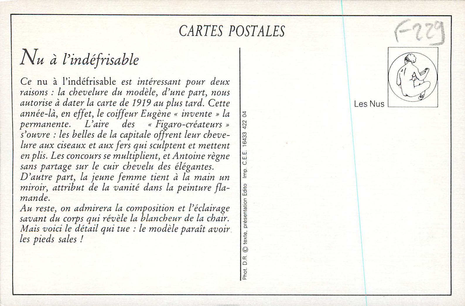 Nu à l'indéfrisable — modèle nu tenant un miroir — éditeur Les Nus, n° 507 — Verso