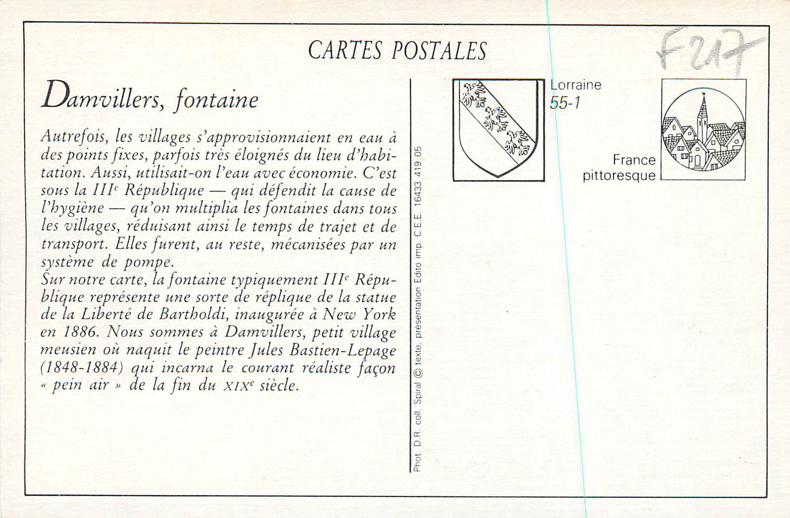 REPRO Damvillers Fontaine Place de l'Hotel de Ville — Rückseite