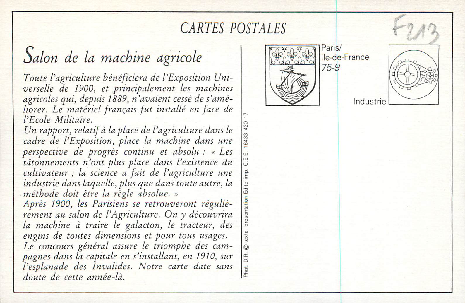 REPRO Paris Grand Palais Salon de la Machine Agricole — Back
