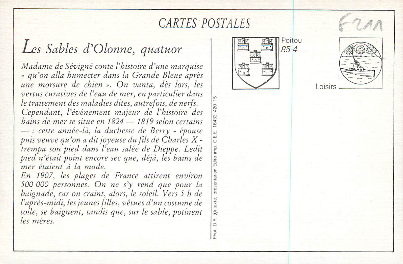 Les Sables-d'Olonne — Bains de mer — Édition Neuvelles Galeries n°5083 — Verso