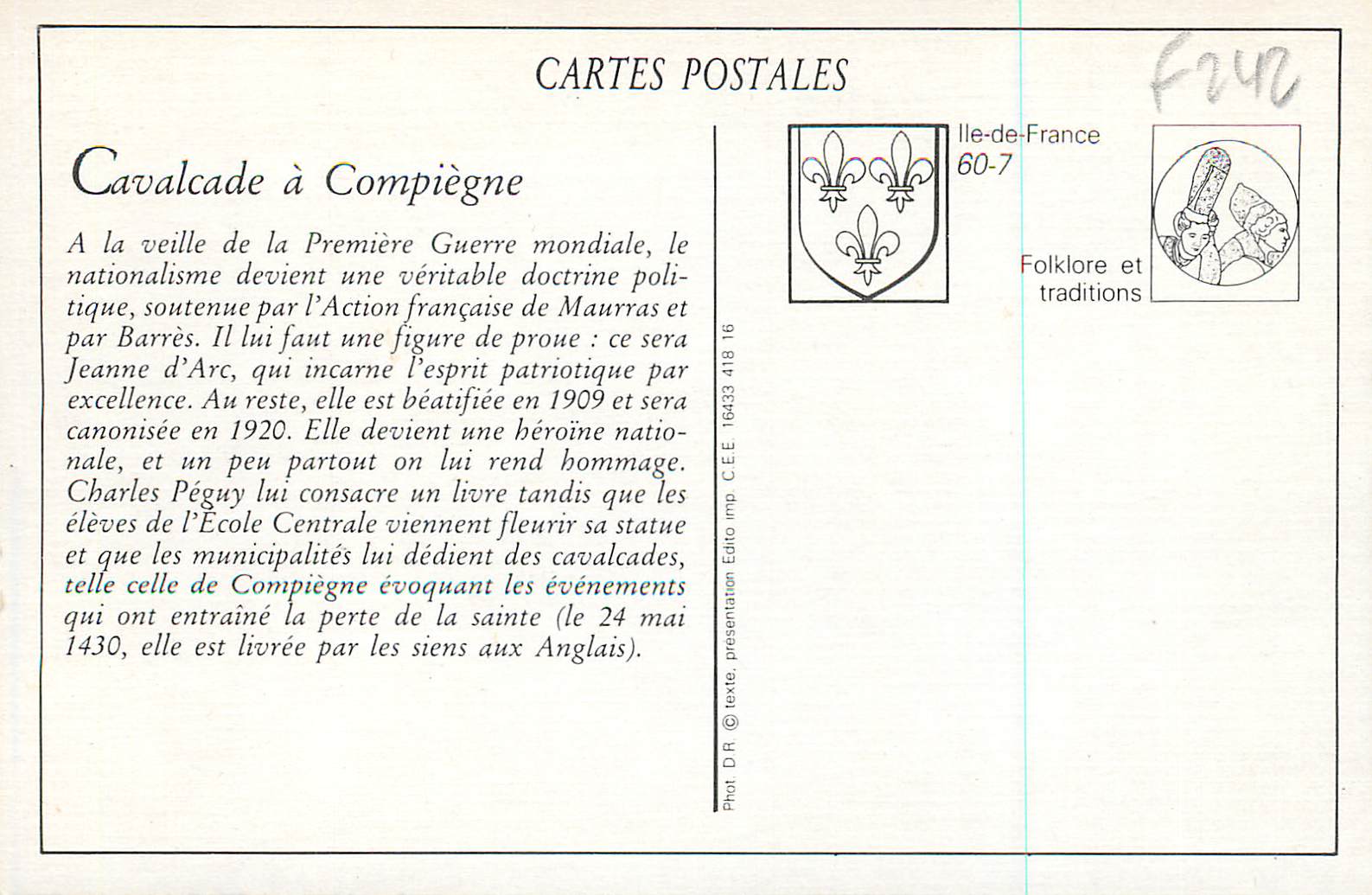Compiegne — Fêtes de Jeanne d'Arc (8 et 15 juin 1913) — Decolle, Compiegne — Verso