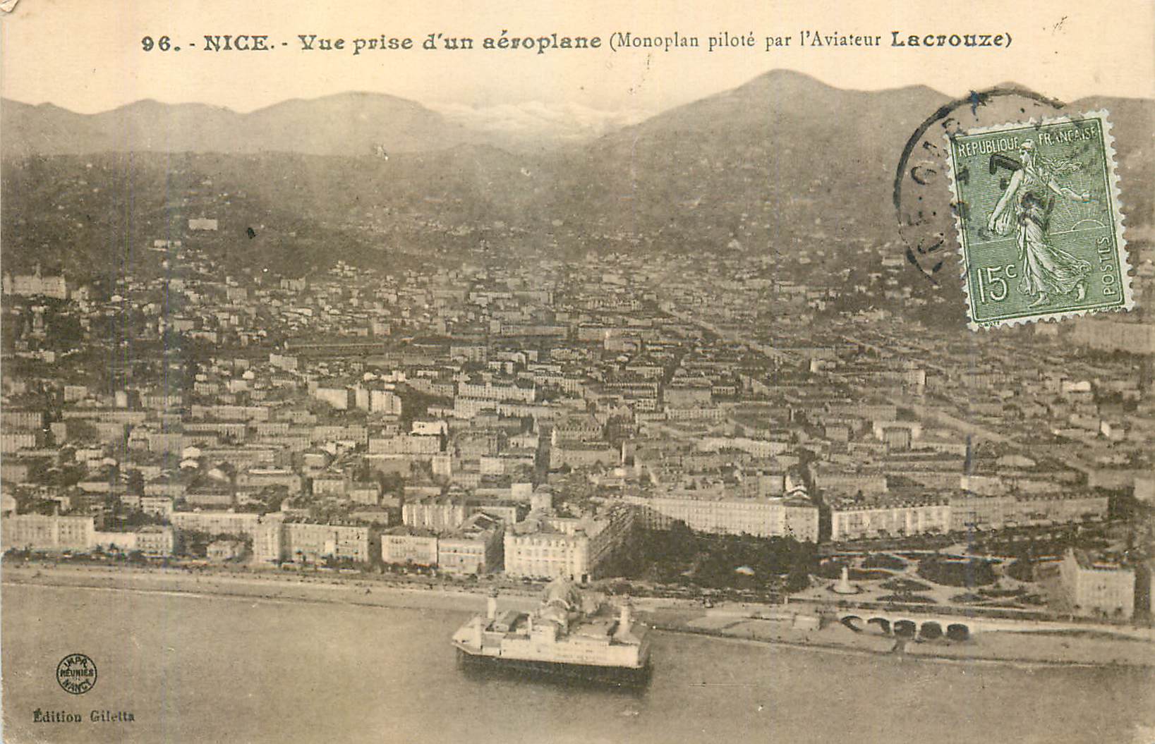 CPA Nice Vue prise d'un Aeroplane (Monoplan pilote par l'Aviateur Lacrouze)