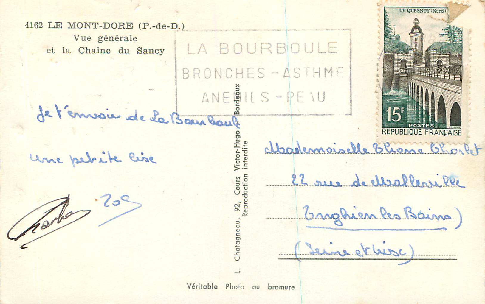 CPM Le Mont Dore (P de D) Vue Generale et la Chaine du Sancy — Verso