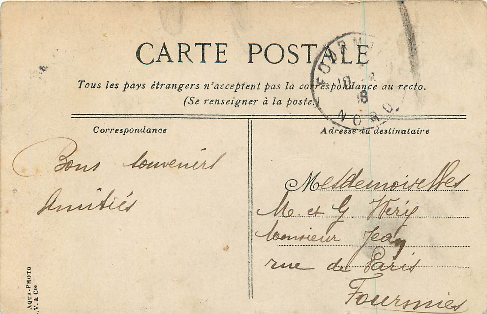 CPA Roubaix Eglise St Martin — Rückseite