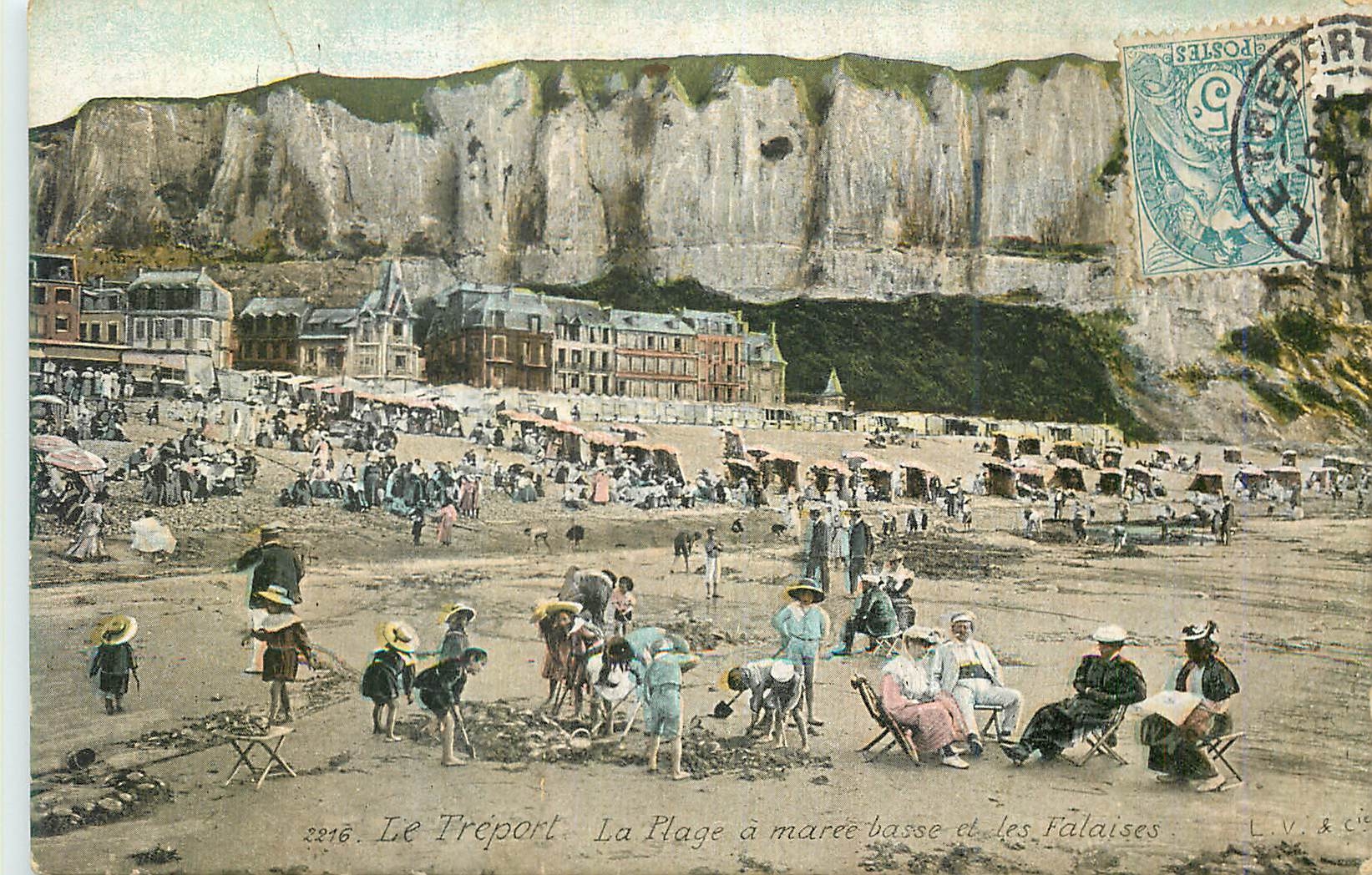 CPA Le Treport La Plage a Maree Basse et les Falaises