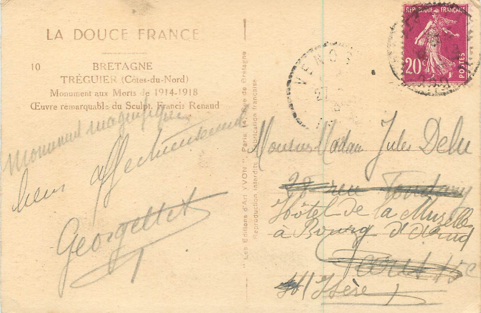 Monument aux Morts de 1914-1918 — Tréguier (Côtes-du-Nord) — Francis Renaud — Verso