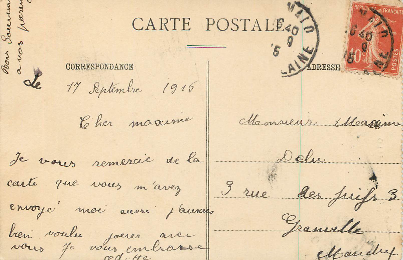 CPA Cote d'Emeraude Saint Malo La Grande Rue — Verso